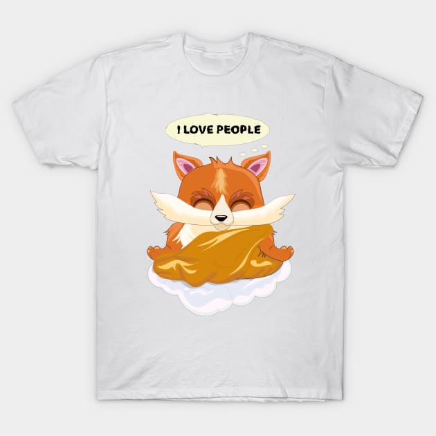 Cute and funny Fox meditates I love people T-Shirt by DigitalInDesignGoods